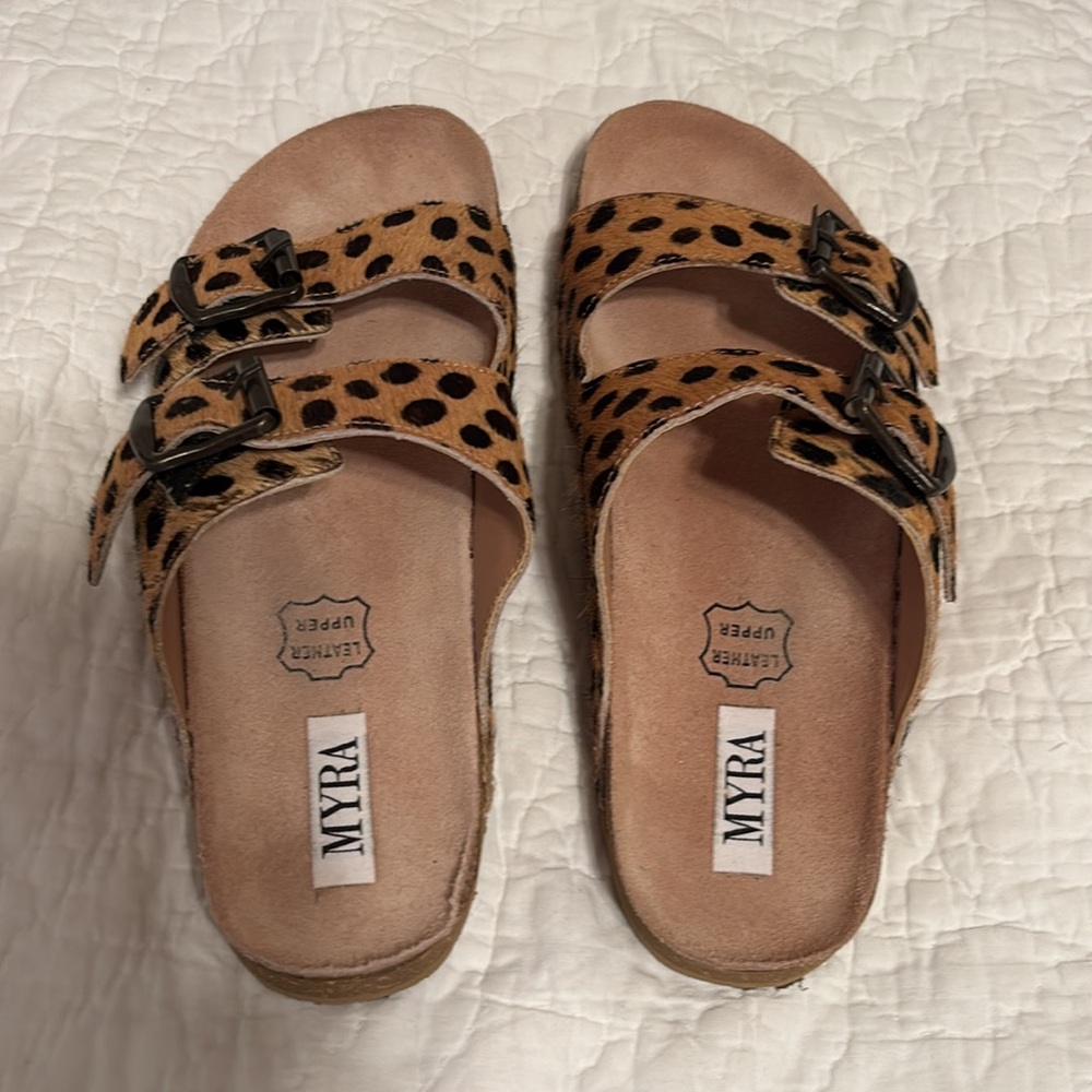 Myra‎ Bag Leopard Print Sandals - Tan and Black - Picture 2 of 9